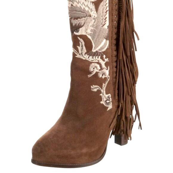 Ralph Lauren Fall 2015 Runway Collection Morel Suede Embroidered Fringe Boot - Picture 15 of 17